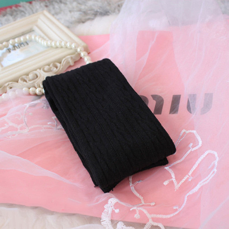 Women Cotton Wool Braid Over Knee Warm Socks Thigh-Highs Hose Stocks