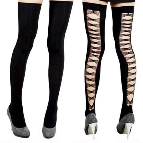 Women Sexy Hollow Long Stockings Black Knee High Thigh Stay Up Tights Stockings