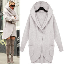 Women Warm Ladies Casual Long Woolen Slim Hooded V-neck Coat Outwear
