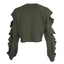 Womens Long Sleeve Casual Ripped Crop Top Hoodie Sweatshirt ShortJumper Pullover Tops Y09