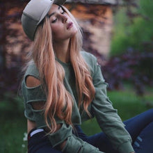 Womens Long Sleeve Casual Ripped Crop Top Hoodie Sweatshirt ShortJumper Pullover Tops Y09