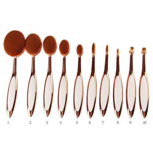 Rose Gold 10pcs Tooth Brush Shape Oval Makeup Brush Set MULTIPURPOSE Professional Foundation Powder Brush Kit Makeup Tools