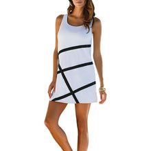 Women Dress White Black Plaid Casual Party Dresses Sleeveless Loose Beach Dress Plus  S-3XL