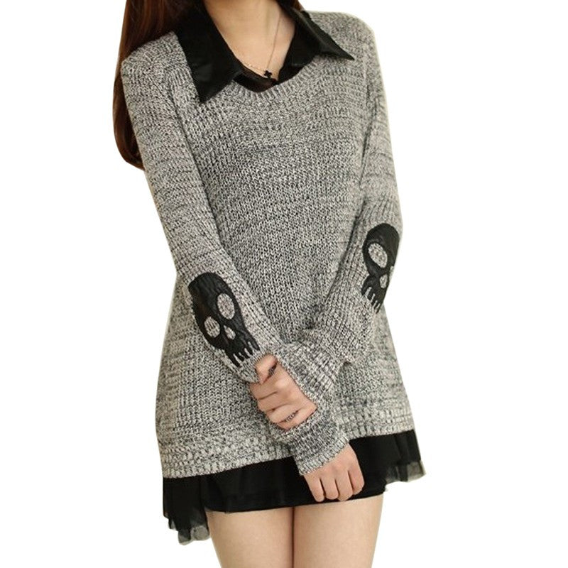 Women Sweater  Casual Skull Print Work Office Pullover Loose Knitted Sweaters