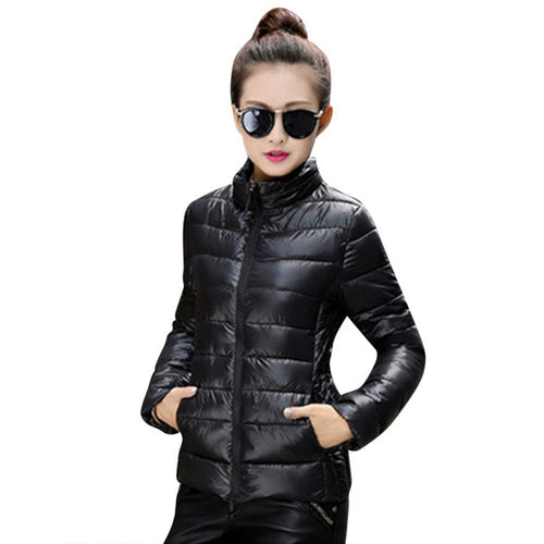 8 Colors Women Warm Ultra Light Cotton Blend Long Sleeve Zipper Jacket Outwear Coat