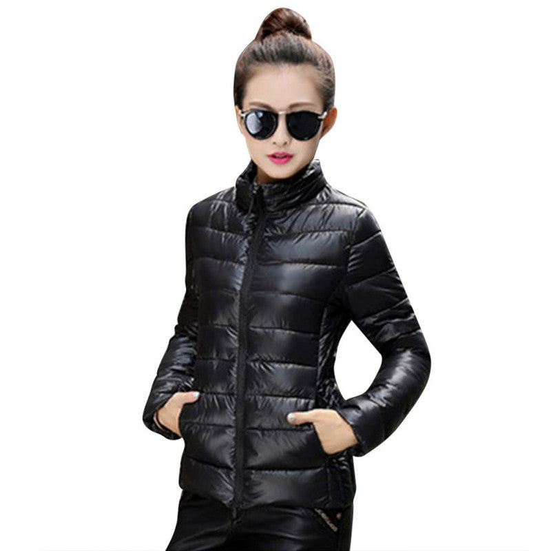 8 Colors Women Warm Ultra Light Cotton Blend Long Sleeve Zipper Jacket Outwear Coat