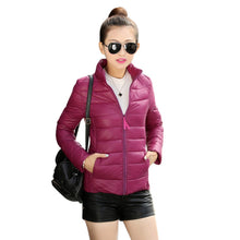 8 Colors Women Warm Ultra Light Cotton Blend Long Sleeve Zipper Jacket Outwear Coat