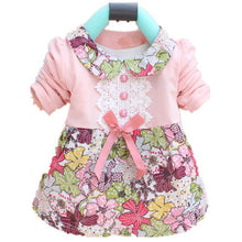 All Season Long Sleeve Doll Collar Baby Girls Dress 0-24Months Infant Floral Lace Bow Clothes Dresses