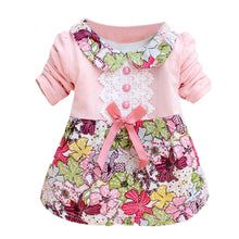 All Season Long Sleeve Doll Collar Baby Girls Dress 0-24Months Infant Floral Lace Bow Clothes Dresses