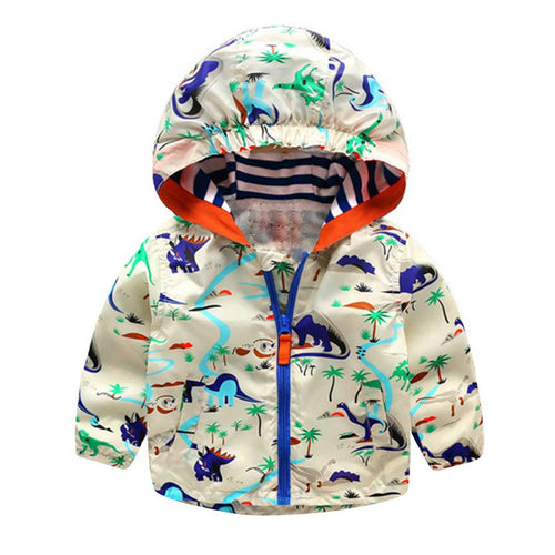 Baby Boys Jackets Children Hooded Dinosaur Printed Outerwear 2-6Y Kids Windbreaker Clothes