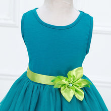 Baby Girl Princess Dress Dreamlike Lake Blue Sleeveless Green Floral Belt Dress Wedding Party Birthday Clothes