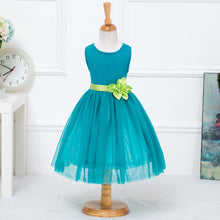 Baby Girl Princess Dress Dreamlike Lake Blue Sleeveless Green Floral Belt Dress Wedding Party Birthday Clothes