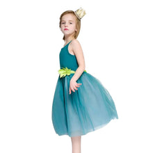 Baby Girl Princess Dress Dreamlike Lake Blue Sleeveless Green Floral Belt Dress Wedding Party Birthday Clothes