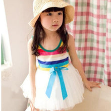 Baby Girls Puffy Dress Dancing Clothes Princess Tutu Rainbow Striped Dresses Kids Clothing