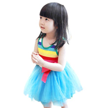 Baby Girls Puffy Dress Dancing Clothes Princess Tutu Rainbow Striped Dresses Kids Clothing