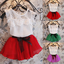 Baby Girls Kids Clothing Sets Chiffon Floral T-shirt+ Bow Skirts Set Party Tutu Dress 2-6Y Clothes