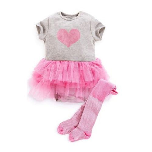 Baby Girls Toddler Puffy Tutu Dress Gauze Love Print Short Sleeve Dress Outfits Infant Clothing for