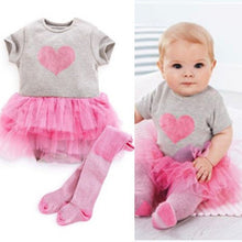 Baby Girls Toddler Puffy Tutu Dress Gauze Love Print Short Sleeve Dress Outfits Infant Clothing for