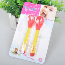 Baby Heat Sensing Thermal Feeding Fork Spoon Kids Weaning Soft Silicone Head 2 Pieces