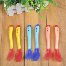 Baby Heat Sensing Thermal Feeding Fork Spoon Kids Weaning Soft Silicone Head 2 Pieces