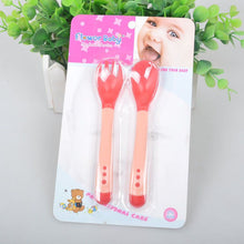 Baby Heat Sensing Thermal Feeding Fork Spoon Kids Weaning Soft Silicone Head 2 Pieces