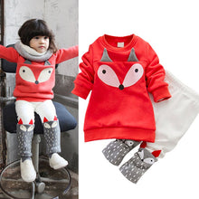 Baby Kids Girls Clothes Set Cotton Thick Velvet Outfits Long Sleeve T shirts + Pants Cartoon