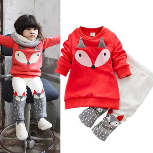 Baby Kids Girls Clothes Set Cotton Thick Velvet Outfits Long Sleeve T shirts + Pants Cartoon