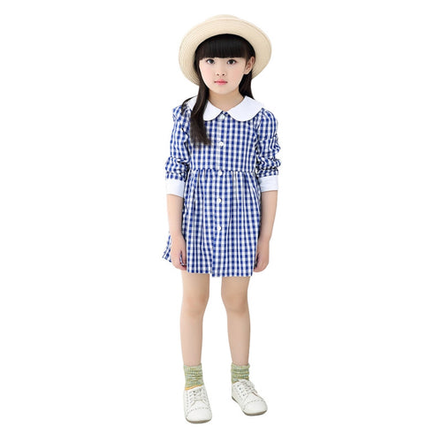 Baby Kids Girls Vogue Long Sleeve Plaid Dress Princess Collar Party Dress 0-4Y