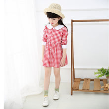 Baby Kids Girls Vogue Long Sleeve Plaid Dress Princess Collar Party Dress 0-4Y