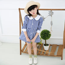 Baby Kids Girls Vogue Long Sleeve Plaid Dress Princess Collar Party Dress 0-4Y