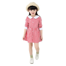 Baby Kids Girls Vogue Long Sleeve Plaid Dress Princess Collar Party Dress 0-4Y