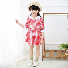 Baby Kids Girls Vogue Long Sleeve Plaid Dress Princess Collar Party Dress 0-4Y