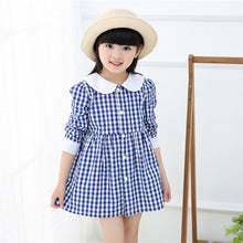 Baby Kids Girls Vogue Long Sleeve Plaid Dress Princess Collar Party Dress 0-4Y