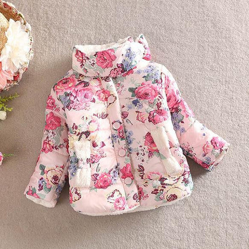 Baby Girls Cotton Floral Coat Long Sleeve Jacket Thick Warm Outerwear