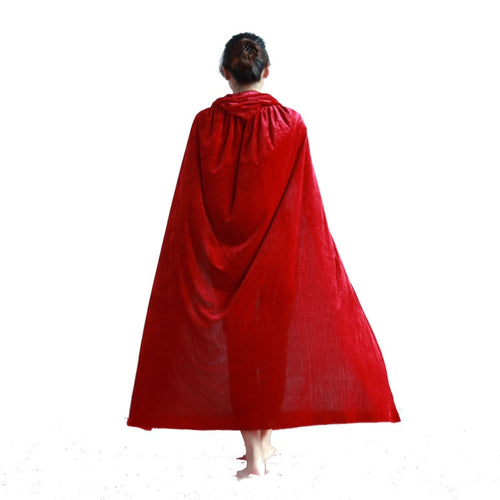 Black Halloween Costume Theater Prop Death Robe Red Velvet Hooded Gothic Hoody Cloak