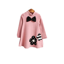 Bowknot Flower Girls Dress Children Kids Clothing Long Sleeve Cotton T-Shirt