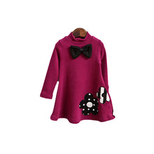 Bowknot Flower Girls Dress Children Kids Clothing Long Sleeve Cotton T-Shirt