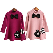 Bowknot Flower Girls Dress Children Kids Clothing Long Sleeve Cotton T-Shirt