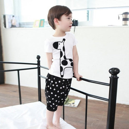 Boy Baby Animal Giraffe Print Tops Shirt + Dots Short Pants Costume 2pcs 2-6Year