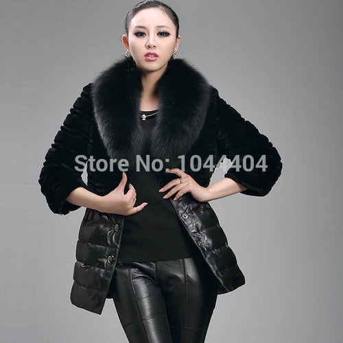 Brand Luxury Women Jacket Fox Faux Fur Leather Outerwear Long Sleeve Coat and