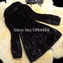 Brand Warm Women Luxury Mink Fur Sleeve Long Coat Jacket Outwear Fur Collar UK8-16