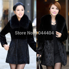 Brand Warm Women Luxury Mink Fur Sleeve Long Coat Jacket Outwear Fur Collar UK8-16