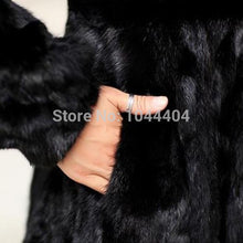 Brand Warm Women Luxury Mink Fur Sleeve Long Coat Jacket Outwear Fur Collar UK8-16