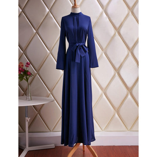 Brief Women's Long Sleeve Cotton Blend Blue Dress Evening Party Full Length Maxi Gown Dresses