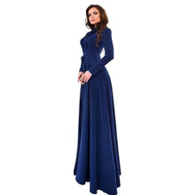 Brief Women's Long Sleeve Cotton Blend Blue Dress Evening Party Full Length Maxi Gown Dresses