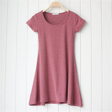 Casual Women Dress Cozy Cotton Solid Slim O Neck Short Sleeve T-shirt Mini Dresses