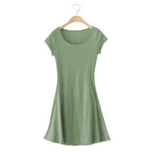 Casual Women Dress Cozy Cotton Solid Slim O Neck Short Sleeve T-shirt Mini Dresses