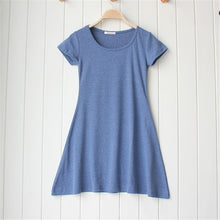 Casual Women Dress Cozy Cotton Solid Slim O Neck Short Sleeve T-shirt Mini Dresses