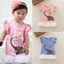 Cute Baby Girls Elephant Pattern Ruffle Dresses One Piece Dress PY