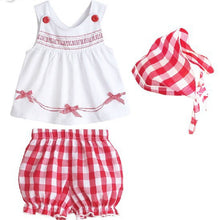 Cute Infant Bbay Girls Plaid Short Pants Clothes Sets Sleeveless Tops Scarf 3pcs Outfit Kids Clothing Set